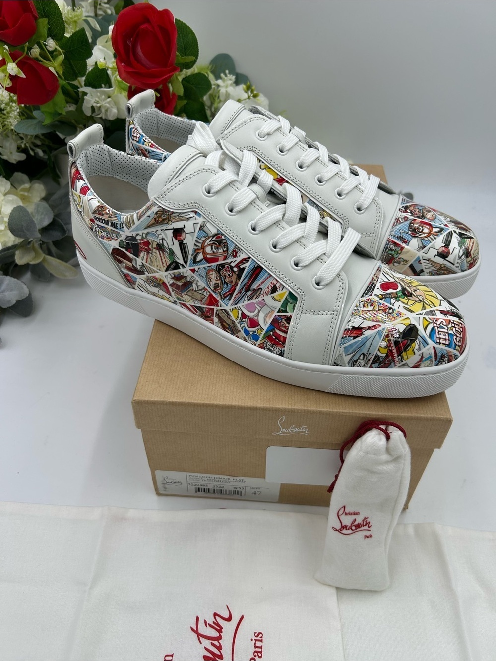 Men's Christian Louboutin fun Louis Jr flat patent sneaker size 47 made in Italy